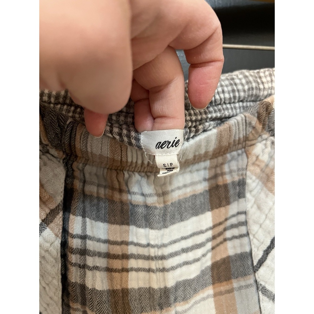 Aerie Women Sz S Plaid Cozy Lounge High Rise Soft Gauze Pajama Jogger Pants - Picture 4 of 5